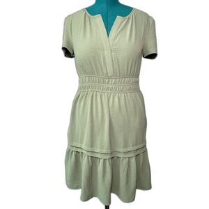 Rachel Zoe Sage Green Modern Boho Tiered Mini Dress Small